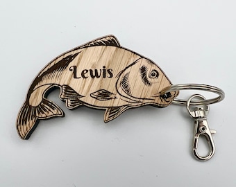 Personalised Fish Keyring | Fishing Gift for Anglers | Custom Wooden Fish Keychain | Fisherman Gift | Engraved Fishing Keepsake | Koi Carp