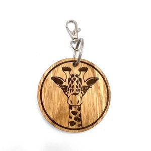 Giraffe Keyring -  Keyring - Birthday Gift -  Giraffe Keychain - Christmas present  - Zoo Keyring - wooden keyring - Round Giraffe Keyring