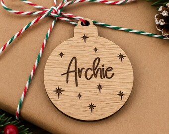 Personalised Wooden Bauble Gift Tag | Christmas Name Tag | Christmas Tree Decoration | Stocking Tag | Wooden Ornament | Present Label