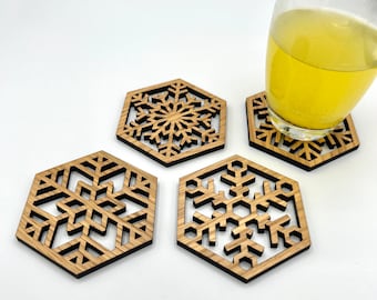 Juego de posavasos con forma de copo de nieve - Manteles individuales - Posavasos navideños - Posavasos de mesa - Posavasos para bebidas - Juego de posavasos - Posavasos de invierno - Posavasos de regalo