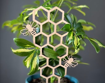 Bumble Bee Plant Trellis | Honeycomb Plant Support | Wooden Houseplant Trellis | Indoor Plant Decor | Plant Lover Gift | Bee Garden Decor