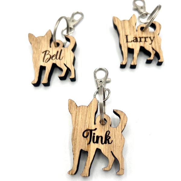 Porte-clés chihuahua en bois personnalisé - Chihuahua - cadeau d'anniversaire - porte-clés - Noël - plaque d'identité - porte-clés personnalisé - amoureux des chiens