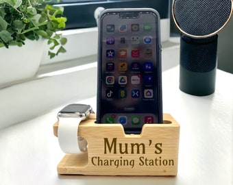 Personalised Phone and Watch Docking Station - Phone Holder - Watch Holder - Personalised Gift - Birthday Present - Fathers Day - Christmas