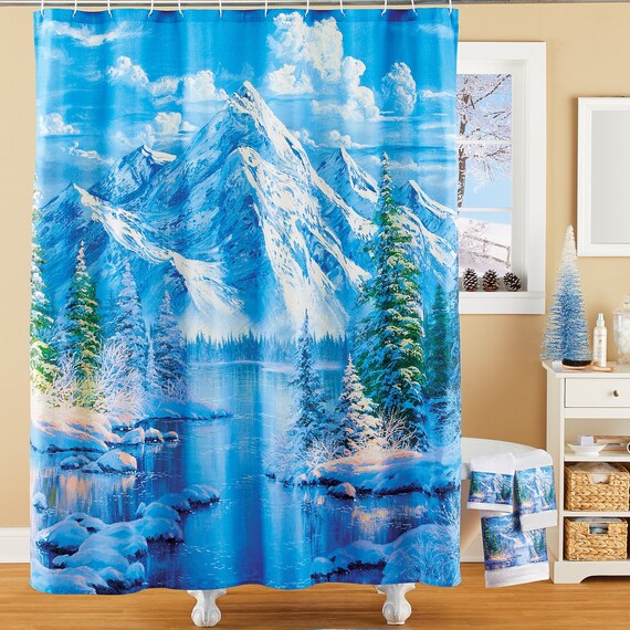 Realistic Serene Snowy Winter Lake Scene Shower Curtain Etsy