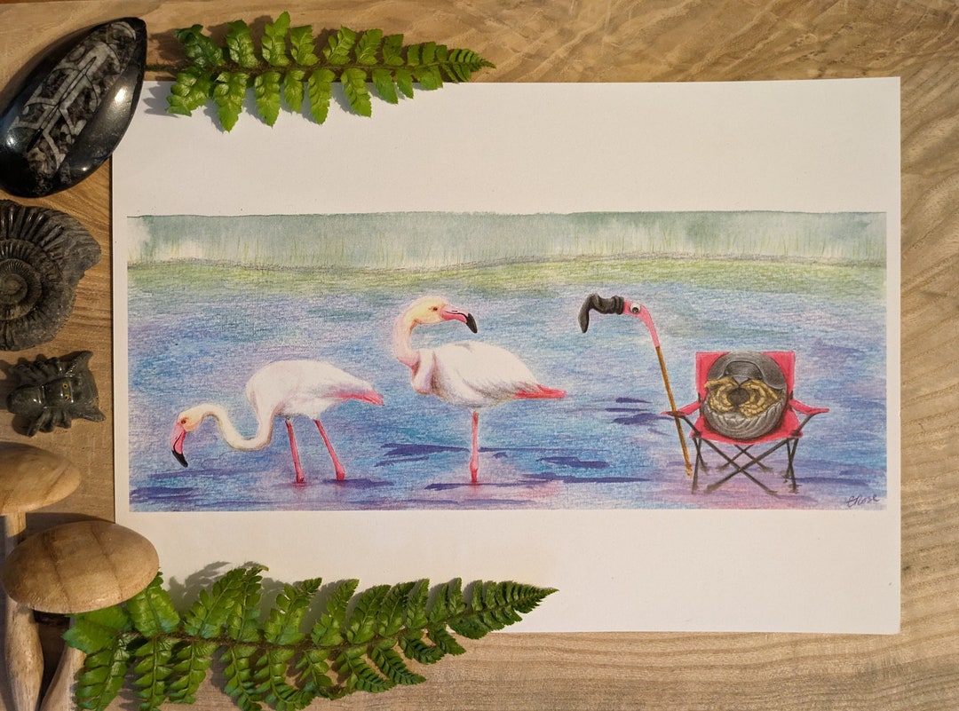 Isopod Imposter Art Print: Funny Flamingo Scene, A4 Whimsical Artwork ...