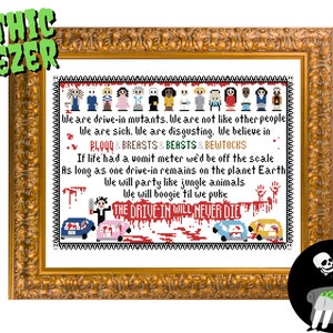 Drive-In Mutant Oath [X-Stitch Pattern] Pattern ONLY - Joe Bob Briggs, Darcy, and The Last Drive-In