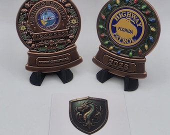 Weihnachts-Challenge-Coin der Florida Highway Patrol 2026 (5,7 cm, 3 Pence), Auflage: nur 100 Stück