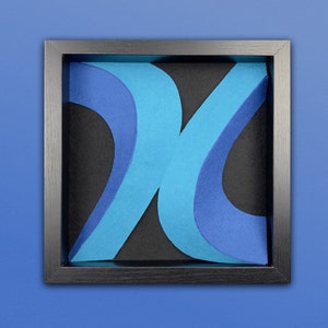 Blue Wave 3D Kiragami Art, Black Woodgrain Square Shadowbox