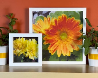 Square Watercolor-Inspired Yellow and Orange Daisy Print Set, DIGITAL DOWNLOAD