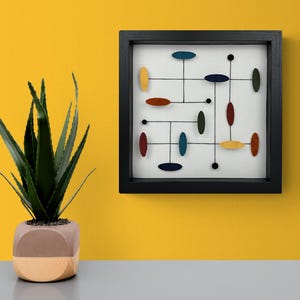 Mid-Century Modern Shadowbox Art: Colorful Ellipses, Woodgrain Frame