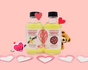Valentines Day Bundle: Warm Vanilla Bean & Chocolate Sugar Cookie Body Oil, Valentines Day Gift for Her