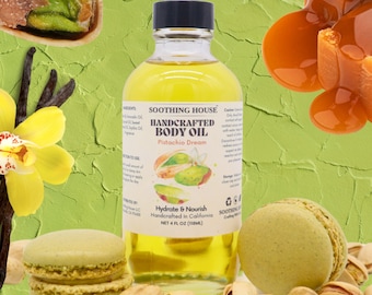 Handcrafted Pistachio Vanilla Caramel Body Oil for Deep Moisturization, Glowing Skin, Soft Skin