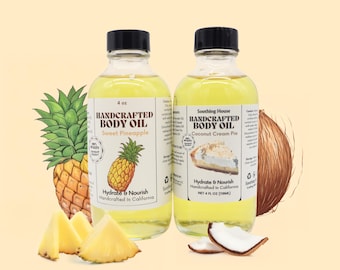 Piña Colada Body Oil Bundle: Coconut Cream Pie Body Oil & Sweet Pineapple Body Oil, Gift for Her, Best Body Oil, SoothingHouse Body Oil
