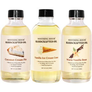 Viral Favorites Trio Body Oil: Coconut Cream Pie, Vanilla Ice Cream Cone and Warm Vanilla Bean, Body Oils for Silky Smooth Skin, Hydration