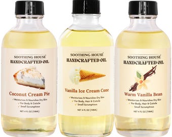 Viral Favorites Trio Body Oil: Coconut Cream Pie, Vanilla Ice Cream Cone and Warm Vanilla Bean, Body Oils for Silky Smooth Skin, Hydration