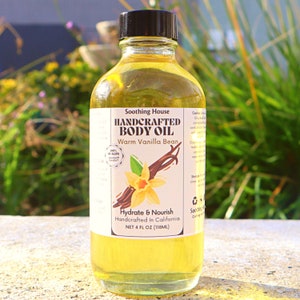 Handcrafted Warm Vanilla Bean Multi-Use Body Oil For Smooth and Silky Skin Moisturizer Fragrance Body Care