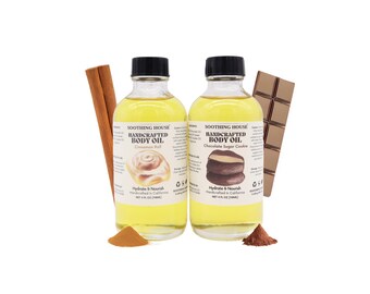 Dessert Body Oil Bundle: Chocolate Sugar Cookie Body Oil & Cinnamon Roll Body Oil, Gift for Her, Gift for Mom, Moisturizing and Smooth Skin