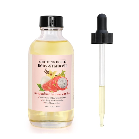 Dragonfruit Lychee Vanilla Body & Hair Oil, Brazilian Inspired Hydrating Oil for Radiant Skin and Smooth Hair, 4oz Natural Moisturizer