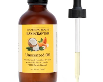Handcrafted Almond Coconut Unscented Body Oil W/Jojoba Oil, Vitamin E, Radiant Glow, Instant Absorption, After-Shower Oil, 4 Fl Oz