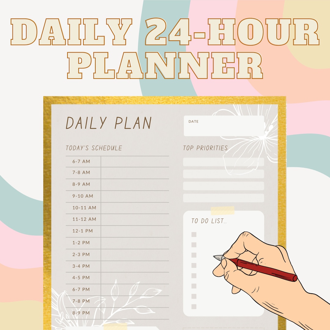 24 Hour Daily Planner: Printable Hourly Planner Workday - Etsy