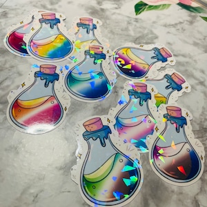 Pride Potion Fles Sticker | LGBTQ+-sticker | Trots Sticker | Diverse Vlaggen | Holografische trotssticker | Subtiele Pride-sticker