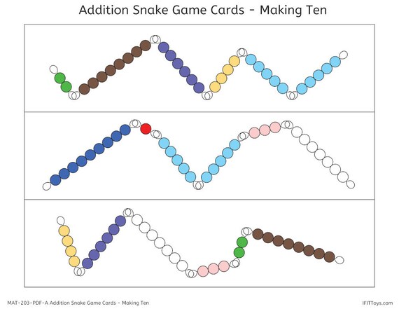 Montessori Math Addition Snake Game Cards (Numeral Version) for Facts  Practice