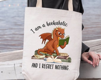 I Am a Bookaholic and I Regret Nothing, Sturdy Tote Bag, Bookish Tote Bag, Funny Tote Bag for Book Lover, Book Nerd Tote Bag, Librarian Gift