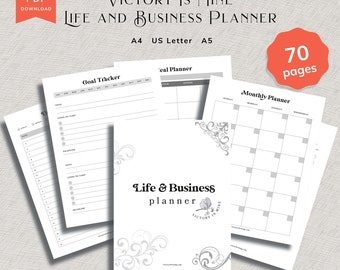 Printable Life Business Undated Organizer Calendar 2024 Meal Planner Financial Cleaning Tracker Self-Care Journal Health Log A4 A5 US Letter