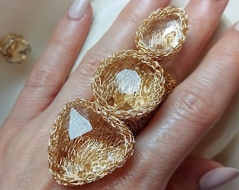 大きな石の指輪、巨大な指輪、クリスタルクリアリング、特大の石の指輪