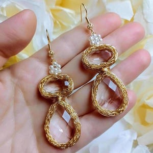 Statement Big Gold Crystal and Pearl Teardrop Earrings: 18K Gold-Filled Bridal Jewelry