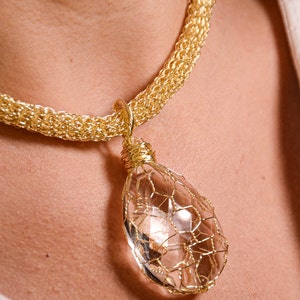 Large Crystal Quartz Pendant Necklace: Gold Gemstone, Chunky Chain - Etsy