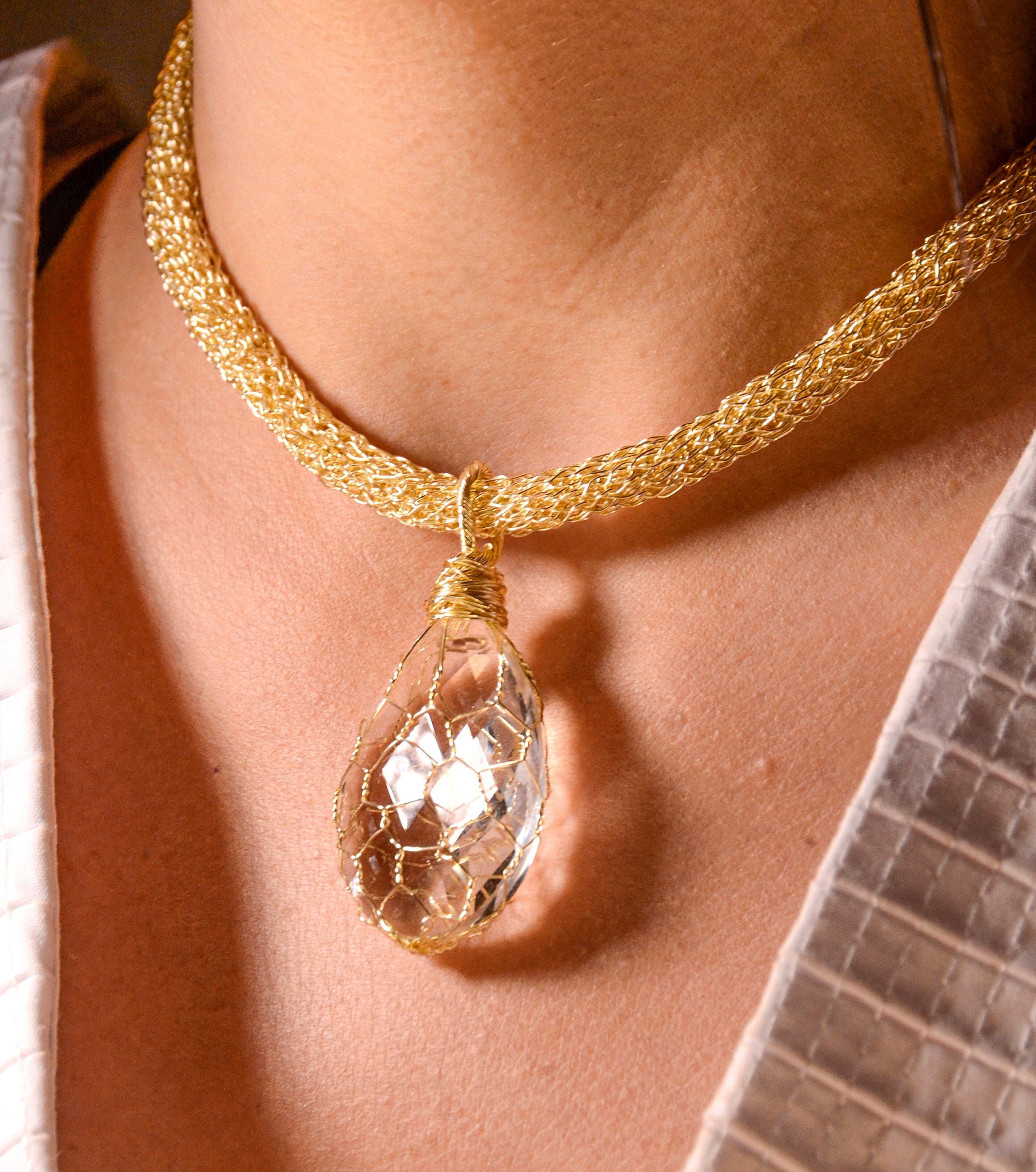 Catherine Popesco Large Multi Shape Quatrefoil Crystal Pendant Necklace