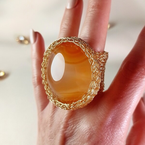 Orange Gemstone Ring Etsy