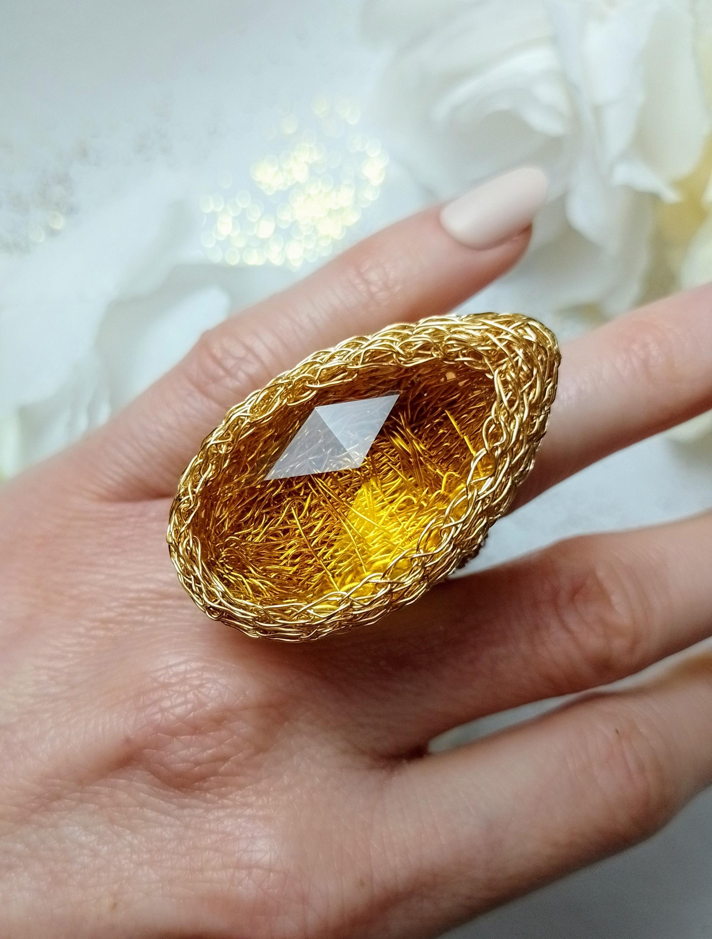 Huge Gold Filled Swarovski Crystal Ring: Yellow Citrine Statement