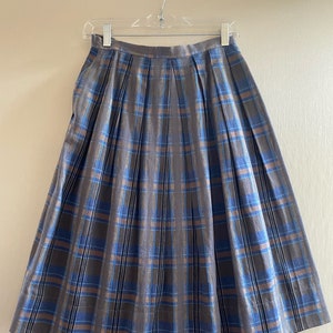 Vintage 40s Plaid Pleated Mid-Length Skirt image 1