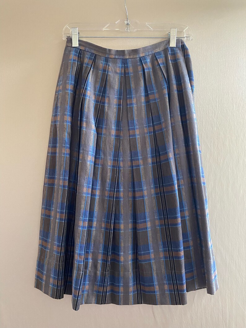 Vintage 40s Plaid Pleated Mid-Length Skirt image 2