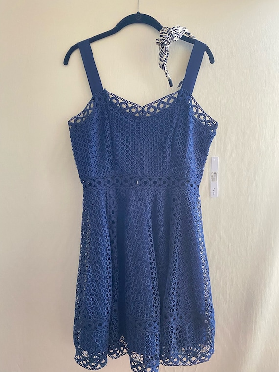 Aqua Brand Navy Blue Circle Lace Dress + Matching 
