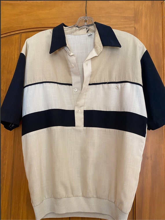 Collared Colorblock Quarter Button Up Polo Short … - image 1