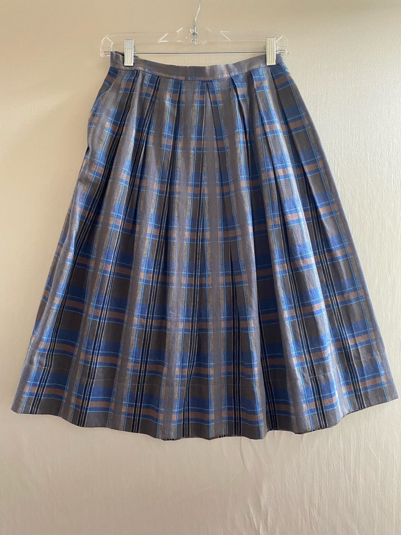 Vintage 40s Plaid Pleated Mid-Length Skirt image 1