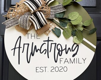 Door Hanger | Family/Last Name Door Decor | Round Door Hanger | Door Wreath