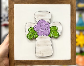 Cross with Flower Attachment | Interchangeable Sign | Interchangeable Door Hanger