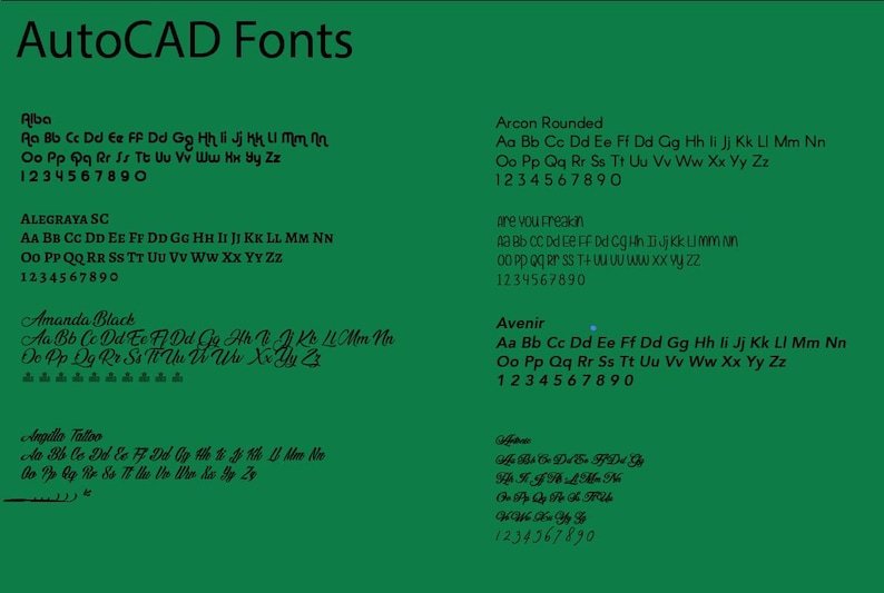 Autocad Fonts & Design Drawings Etsy