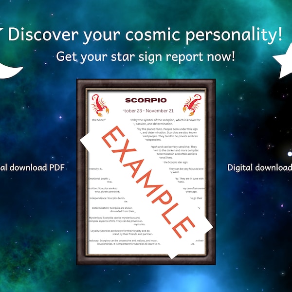 Star sign report, astrology, zodiac signs, horoscopes, personalised gift, birth chart, digital download