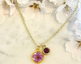 February birthstone necklace | pressed flower necklace | Amethyst necklace