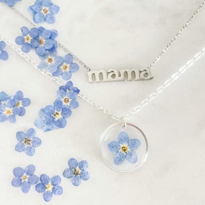 Mama necklace forget me not necklace Mothers Day necklace forget me not flower image 4