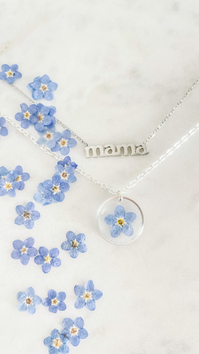 Mama necklace forget me not necklace Mothers Day necklace forget me not flower image 4