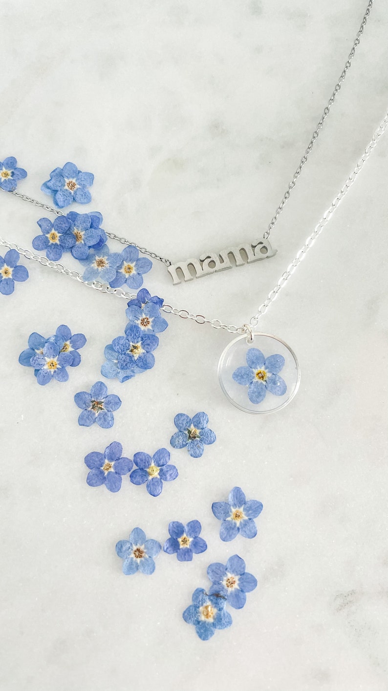 Mama necklace forget me not necklace Mothers Day necklace forget me not flower image 1