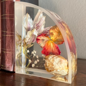Wedding Bouquet Resin Bookends: Custom Dried Floral Keepsake