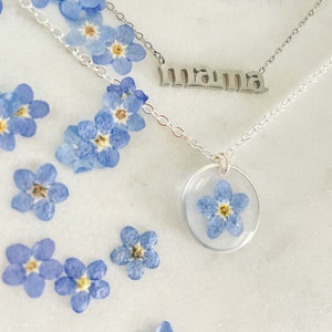 Mama necklace forget me not necklace Mothers Day necklace forget me not flower image 2