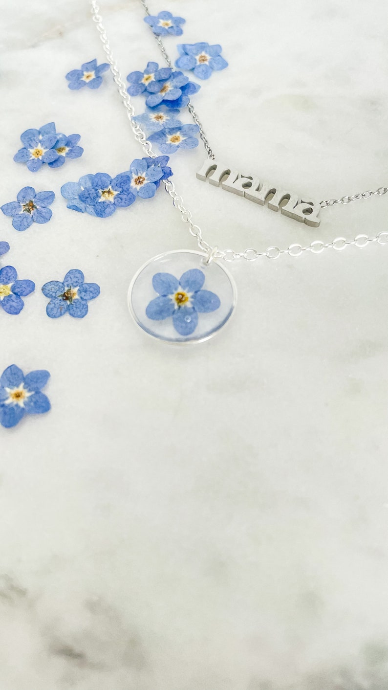 Mama necklace forget me not necklace Mothers Day necklace forget me not flower image 3